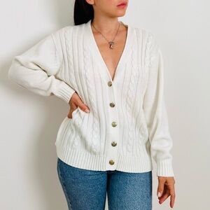 Vintage Bobbie Brooks v-neck cable-knit front cardigan sweater boho gold buttons